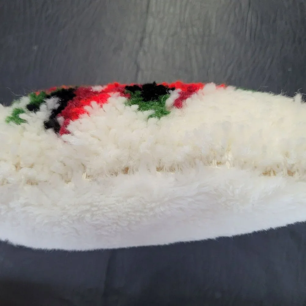 Handmade Latch Hook Throw Pillow White Red‎ Green Poinsettia Christmas 12x12